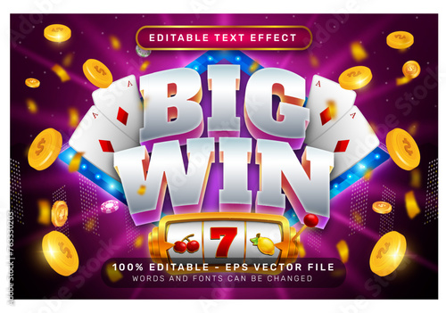 big win 3d text effect and editable text effect with slot machine illustration and light background