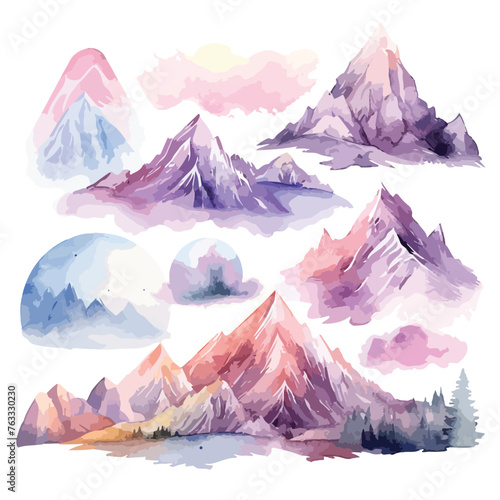 Watercolor Fantasy Mountains Clipart © Ideas