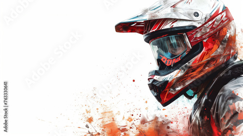 Side view of Motocross rider in helmet in abstract style