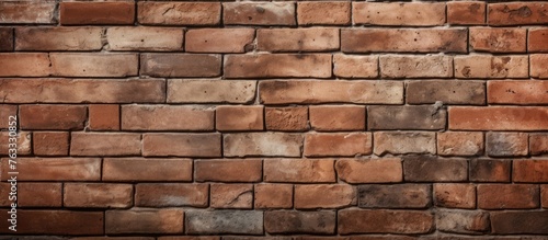 A detailed shot of a brown brick wall showcasing the building material, composite material, stone wall, soil, mortar, and metal used in brickwork construction