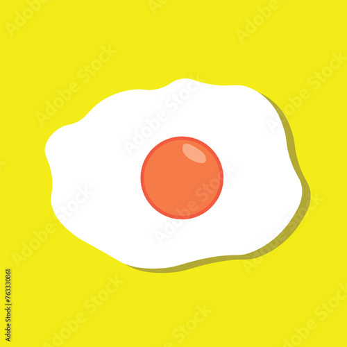 Fried egg omelette top view pan vector food illustration. Egg omelet albumen cartoon icon breakfast on yellow background. Vector illustration. Eps file 234.