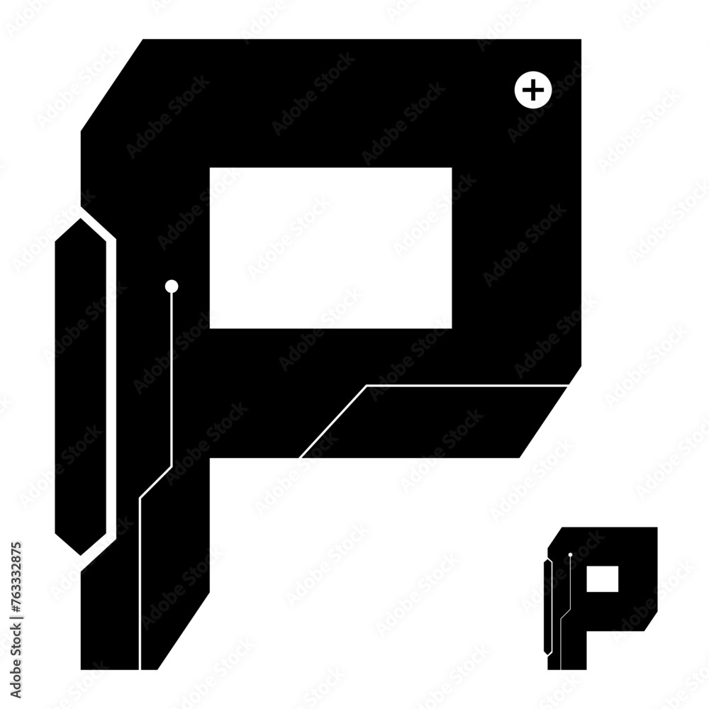 Alphabet P Vector in Future style,Cyber,Futuristic in Black Icon Bold Fonts Alphabet P Vector in Future style,Cyber,Futuristic in Black Icon Bold Fonts