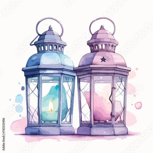 Watercolor Pastel Lantern Clipart 