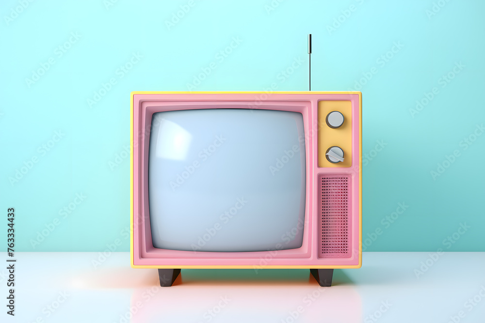 Retro TV 3D  illustration isolated on light blue and green color background