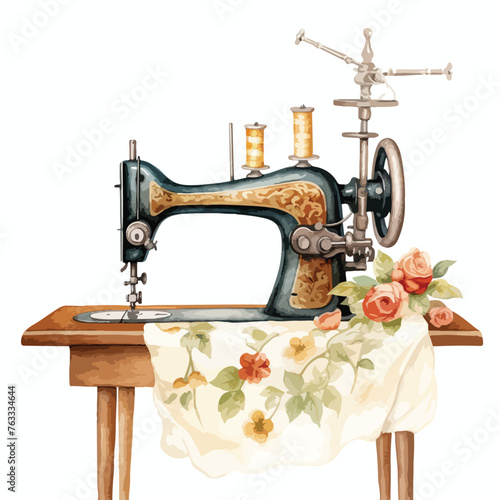 Watercolor Vintage Sewing clipart isolated on white background