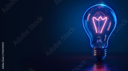 tungsten light bulb lit on black background. creativity startup business ideas concept with glow light bulb blue neon ,impact,on black background  photo