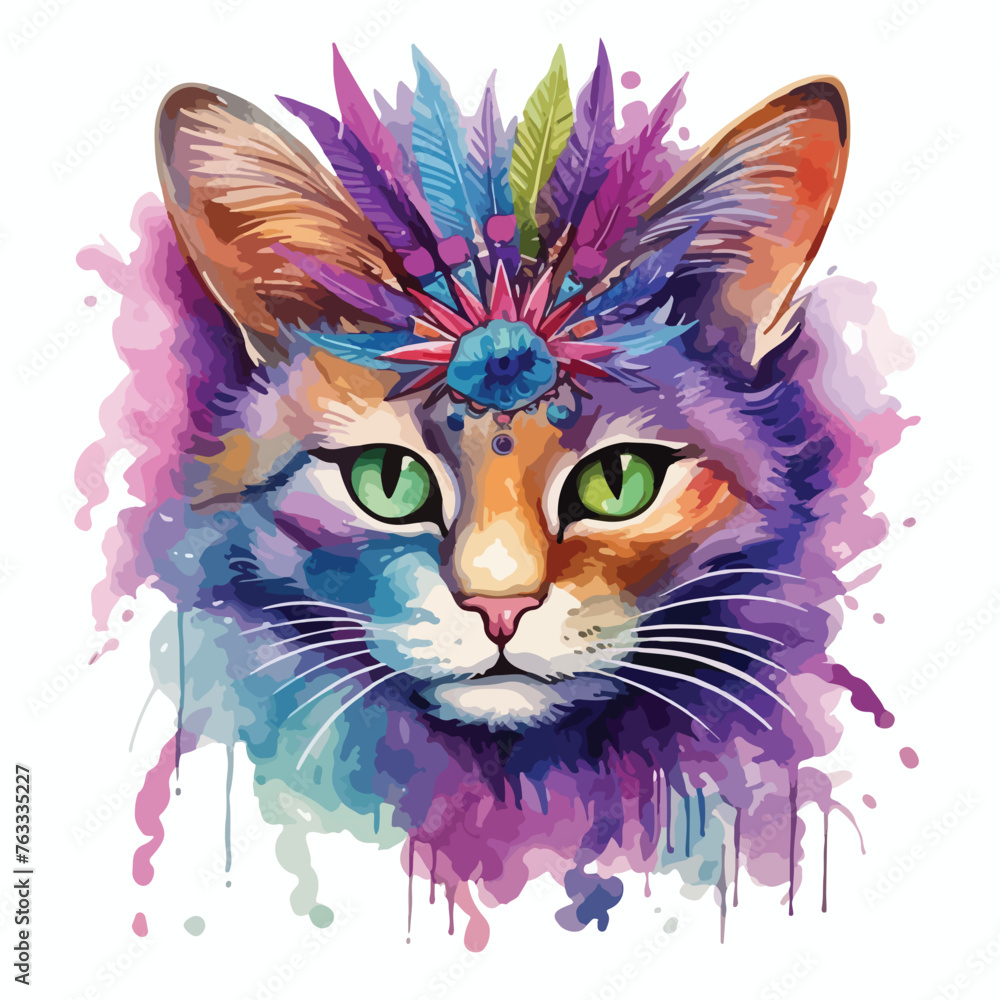 Watercolor Mardi Gras cat clipart 