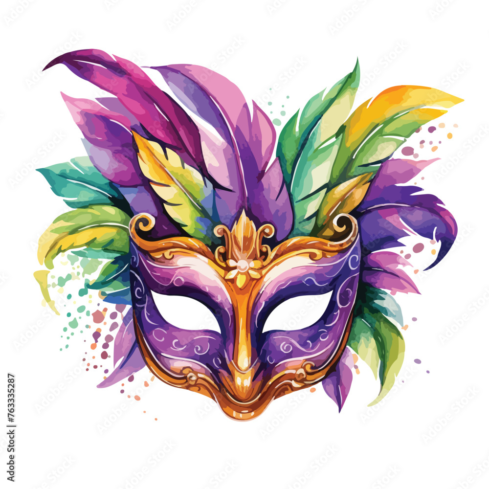 Watercolour Mardi Gras clipart isolated on white background