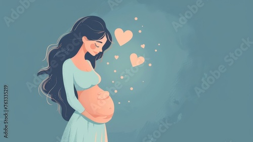 Tender image of a pregnant woman cradling her belly with hearts, conveying the love and bond between mother and child.