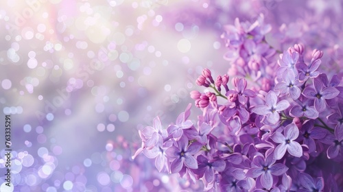 Soft lilac flowers on a dreamy, bokeh background with hues of purple and pink, symbolizing early summer and fragrant gardens.