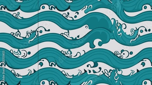 Blue Green Wave Art. Loop Background Animation