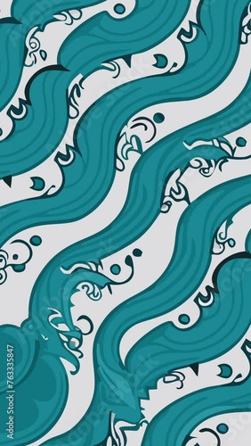 Blue Green Wave Art. Loop Background Animation
