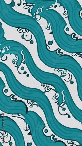Blue Green Wave Art. Loop Background Animation