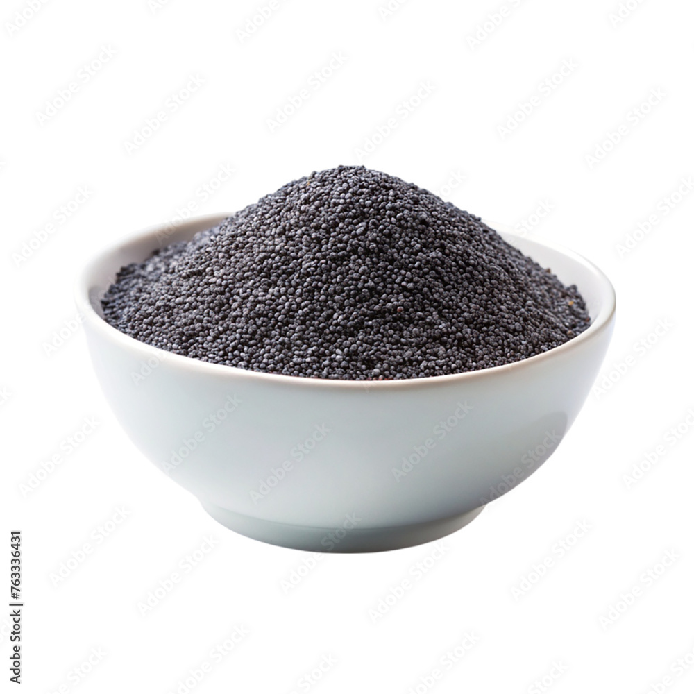 Poppy seeds in a white bowl isolated on transparent background. Poppy seeds in a white bowl isolated on transparent background.