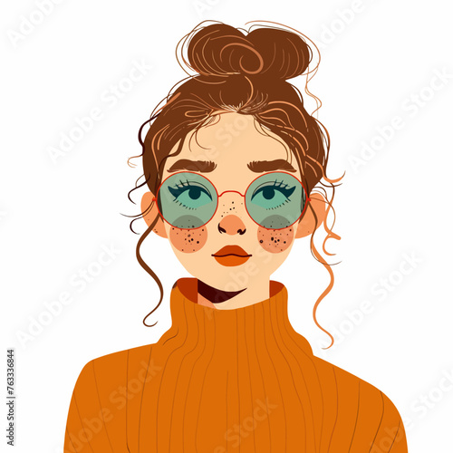 portrait of a glasses woman with ponytail hair illustration