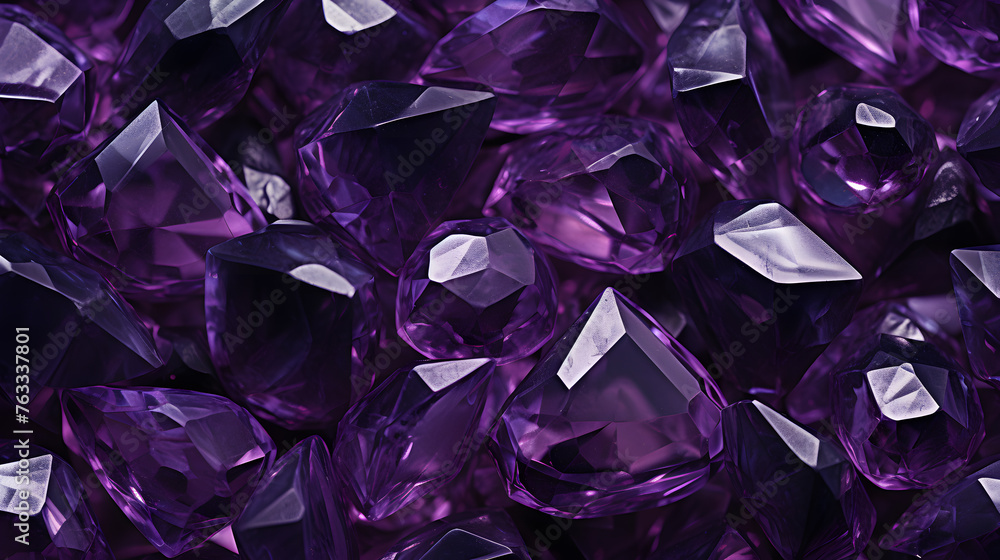 A bunch of purple diamonds are shown in this image, with a texture background of purple and pink lights in the middle of the image.  generative ai
