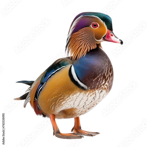 Mandarin duck on isolated transparent background