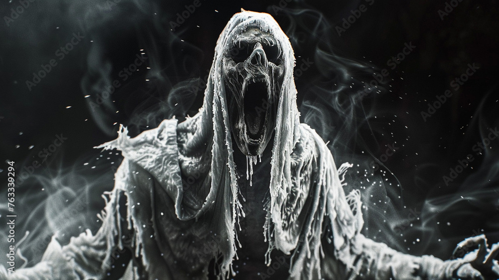 horror and halloween, a monster or undead screams loudly, black horror and halloween, a monster or undead screams loudly, black