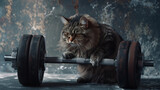 a weight dumbbell and a cat during training and weight lifting,