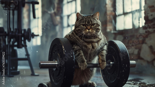 a weight dumbbell and a cat...