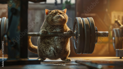 a weight dumbbell and a cat...