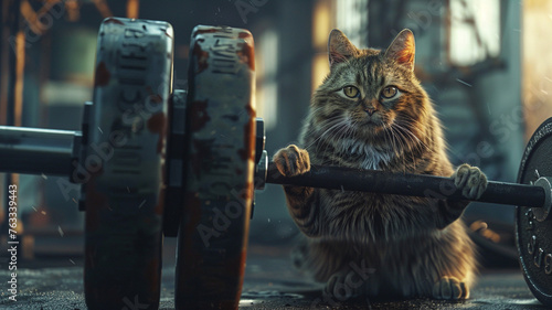 a weight dumbbell and a cat...