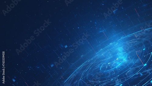 Abstract background with blue glowing digital connections and grid lines on dark background, technology concept for internet of things or data transfer in futuristic network system. 
