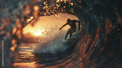 a surfing surfing while standing on a surfboard on the waves on © wetzkaz