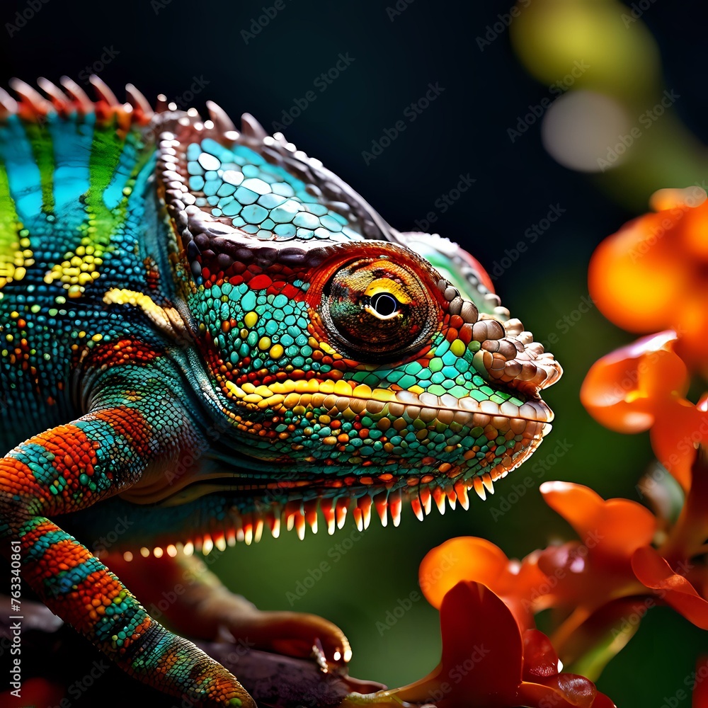 A Vibrant Display: Colorful Chameleon Captured Amidst Nature’s Beauty A Vibrant Display: Colorful Chameleon Captured Amidst Nature’s Beauty