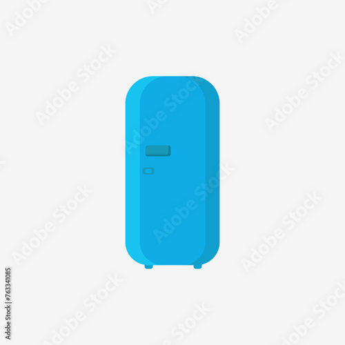 Flat refrigerator vector. Closed and open empty refrigerator. Blue refrigerator with healthy food, water, meat, vegetables. Illustration of a refrigerator with food or empty shelf