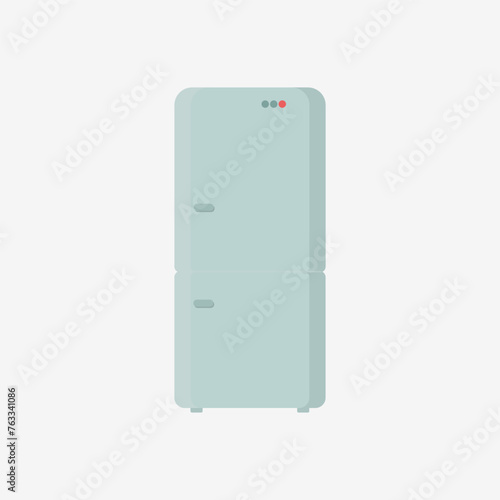 Flat refrigerator vector. Closed and open empty refrigerator. Blue refrigerator with healthy food, water, meat, vegetables. Illustration of a refrigerator with food or empty shelf