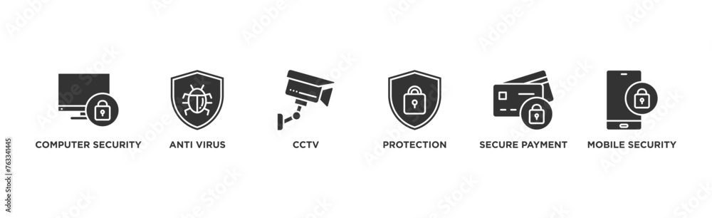 Cyber security banner web icon vector illustration concept with icon of computer security, anti virus, cctv, protection, secure payment and mobile security Cyber security banner web icon vector illustration concept with icon of computer security, anti virus, cctv, protection, secure payment and mobile security