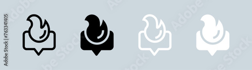 Trending icon set in black and white. Fire signs vector illustration.