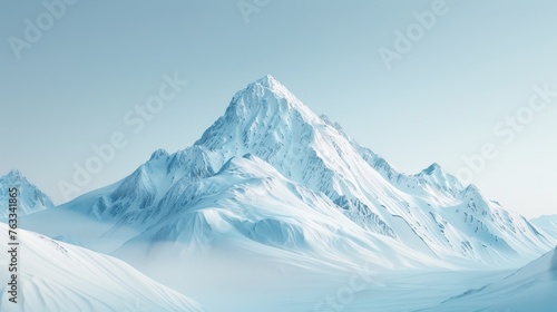 A striking image of a pristine snowy mountain peak reaching into the clear blue sky, embodying the quiet power of nature.