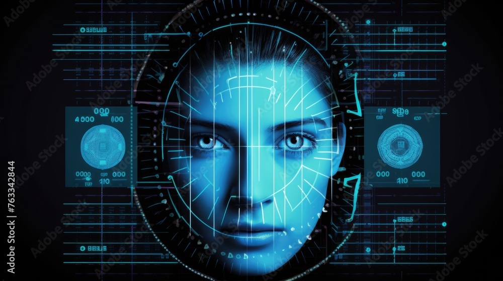 Woman face with futuristic interface background Woman face with futuristic interface background