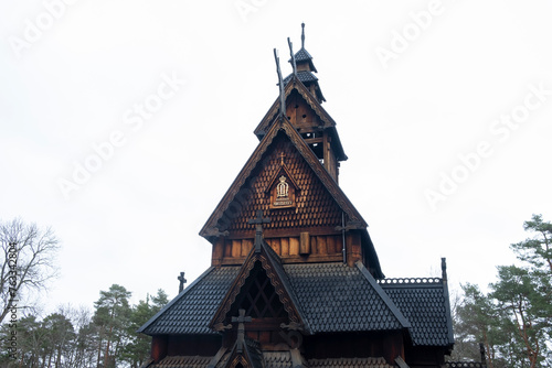 Photo of the Stave Church in The Norwegian Museum of Cultural History.