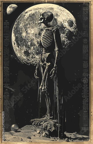 Bones Skeleton Reaper with Frame Old Illustration