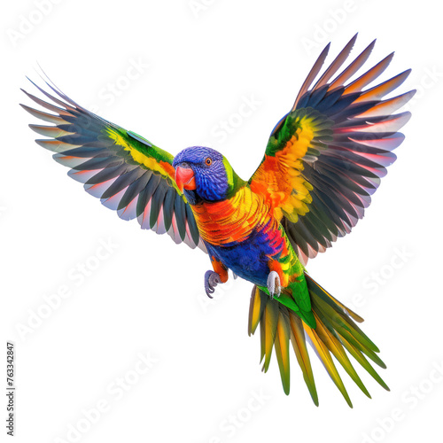 flying rainbow lorikeet bird on isolated transparent background
