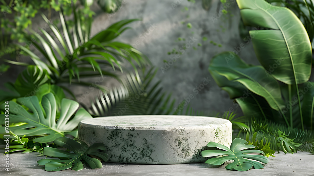 Podium background 3D white marble stand display platform mockup. Stone podium scene summer background 3D render product stage presentation green pedestal plant rock leaf art abstract. Generative AI Podium background 3D white marble stand display platform mockup. Stone podium scene summer background 3D render product stage presentation green pedestal plant rock leaf art abstract. Generative AI