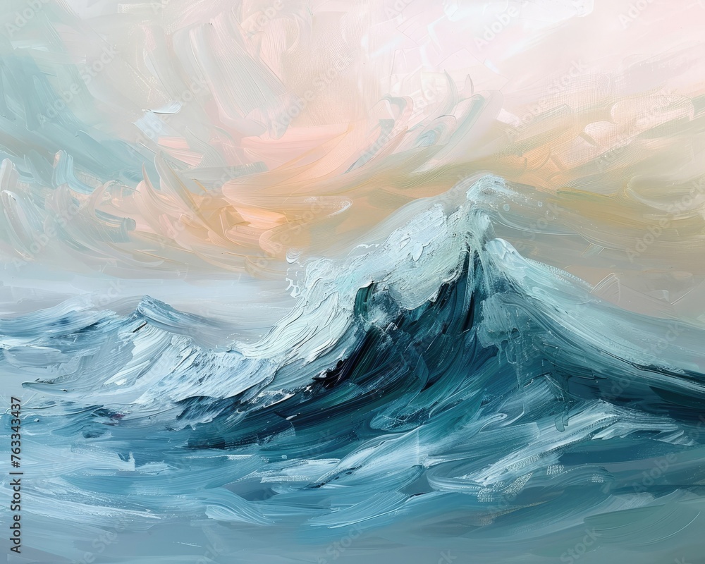 An abstract interpretation of ocean waves in pastel tones, capturing the soothing rhythm of the sea,