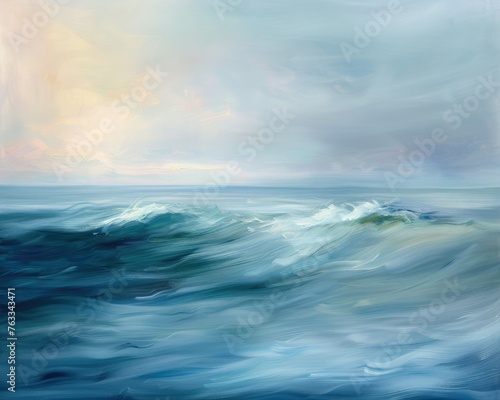 An abstract interpretation of ocean waves in pastel tones  capturing the soothing rhythm of the sea 