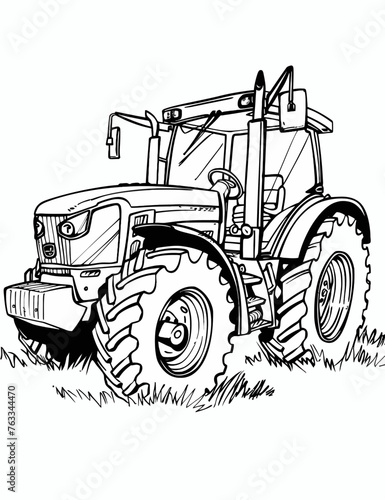 Tractor Coloring Book Sketch Illustration