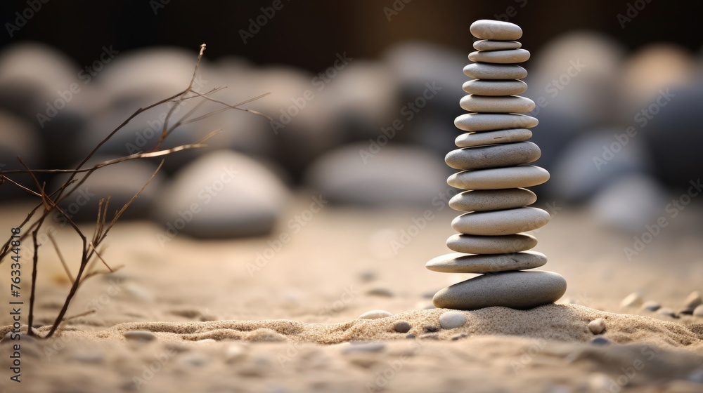 Obraz premium In a serene Zen garden a Doric column stands amidst raked sand and stones