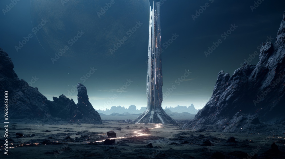 Otherworldly Doric column on distant planet alien form