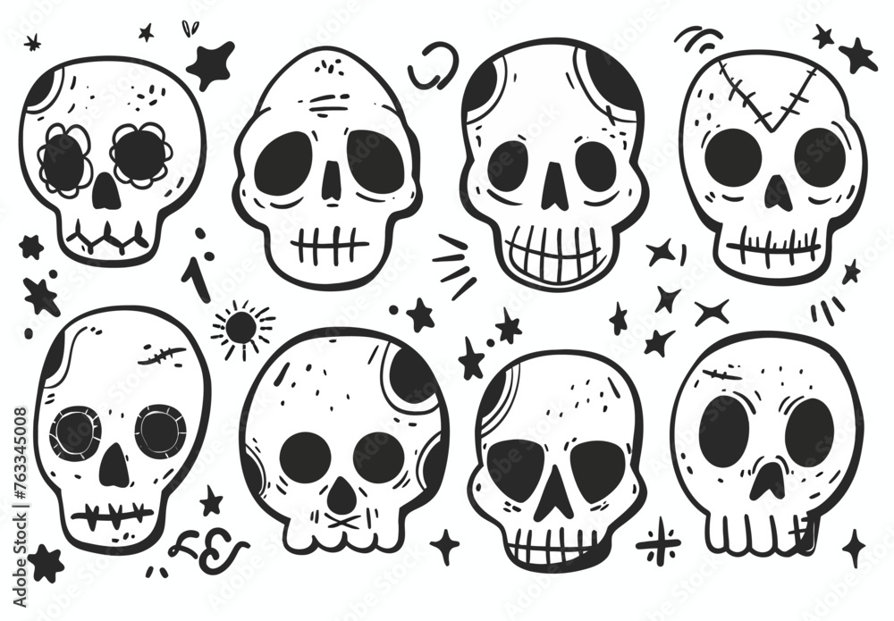 set of skull head illustration set of skull head illustration