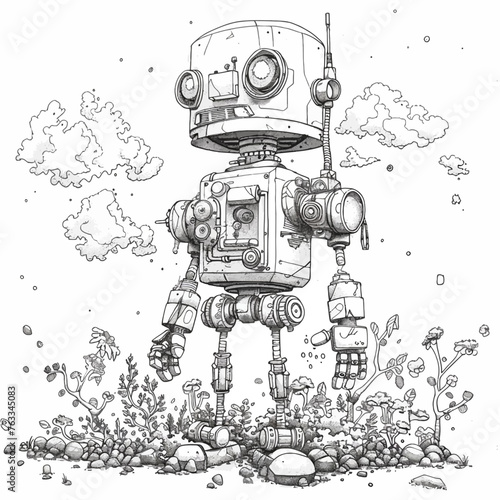 robot illustration for coloring book