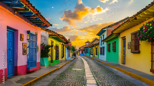 Village Road Lined with Colorful Houses