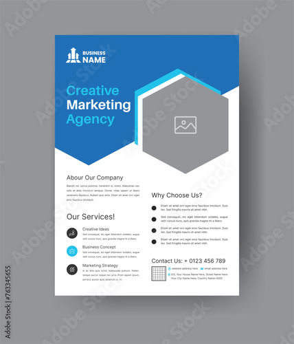 Professional Corporate Business Flayer Design. Marketing Abstract Flyer. Modern One Pager Template