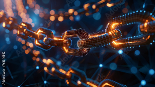 Wireframe Chain in Digital World