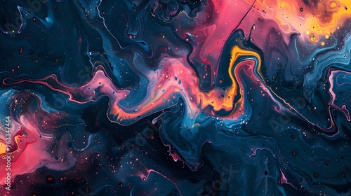 Swirling colors interact in a fluid dance, dynamic patterns that capture the chaos and beauty of abstract art, colorful background with a lot of paint, illustration from Generative AI photo